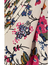 Tory Burch Cora Pintucked Printed Silk Crepe De Chine Mini Dress Cream