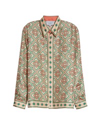 Casablanca Print Long Sleeve Silk Twill Shirt