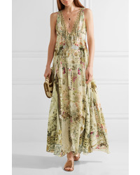 Camilla Chinese Whispers Crystal Embellished Printed Silk Crepe De Chine Maxi Dress Sand