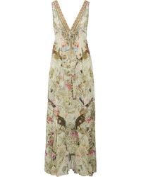 Camilla Chinese Whispers Crystal Embellished Printed Silk Crepe De Chine Maxi Dress Sand