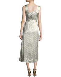 Isabel Marant Wave Print Silk Asymmetric Sleeveless Midi Dress