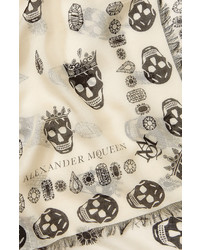 Alexander McQueen Skull Printed Silk Blend Scarf