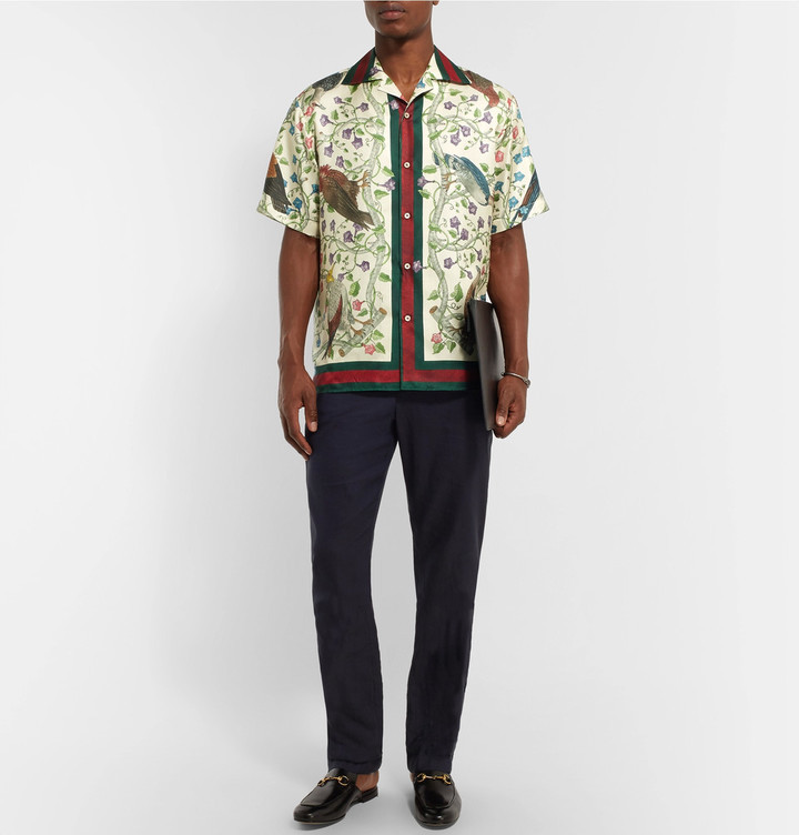 Gucci Camp Collar Printed Silk Shirt, $980 | MR PORTER | Lookastic
