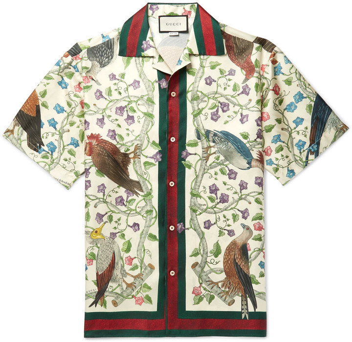 Gucci Camp Collar Printed Silk Shirt 