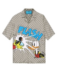 Gucci X Disney Donald Duck Print Silk Bowling Shirt