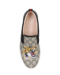 Gucci Tiger Print Gg Supreme Slip On Sneakers, $550 LUISAVIAROMA | Lookastic