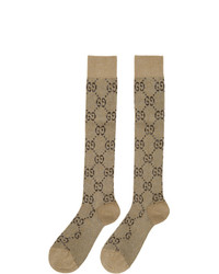 Gucci Beige And Brown Gg Supreme Socks
