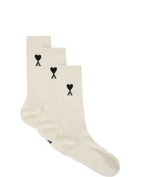 AMI Alexandre Mattiussi Three Pack Off White Ami De Coeur Socks