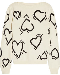 Max Mara Heart Intarsia Cotton Blend Sweater Cream