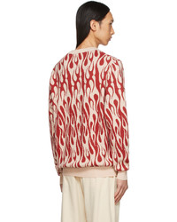 DOUBLE RAINBOUU Off White Red Flames Knit Sweatshirt