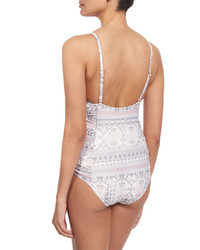 L Space Swimwear By Monica Wise Bella Ruched Sides Printed One Piece Swimsuit
