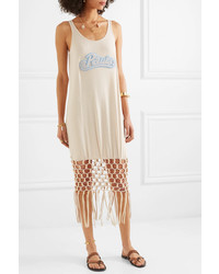 Loewe Paulas Ibiza Embellished Macram Trimmed Silk And Cotton Blend Jersey Dress