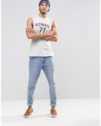 Asos Brand Sleeveless T Shirt With Varsity Print And Oil Wash
