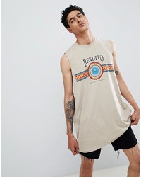 ASOS DESIGN Oversized Super Longline Sleeveless T Shirt With Dropped Armhole And Emblem Print