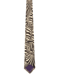 Ralph Lauren Purple Label Brown Off White Linen Zebra Tie