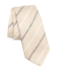 Brunello Cucinelli Stripe Linen Skinny Tie In Sabbiamarina At Nordstrom