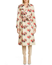 Adam Lippes Floral Print Cotton Twill Trench Coat