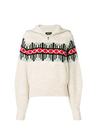 Beige Print V-neck Sweater