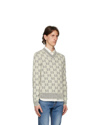 Gucci Off White And Navy Jacquard Gg Sweater