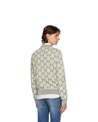 Gucci Off White And Navy Jacquard Gg Sweater
