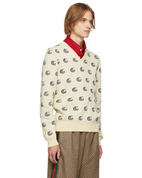 Gucci Off White Blue Jacquard Gg Sweater