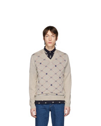 Gucci Off White Wool Gg Bee Sweater