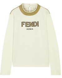 Fendi Roma Metallic Intarsia Wool Sweater Cream