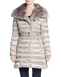 Dawn Levy Izzie Rabbit Fur Collar Belted Puffer Coat