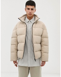 ASOS WHITE Boxy Puffer Jacket In Beige
