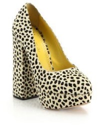Charlotte Olympia Alix Spotted Calf Hair Platform Pumps