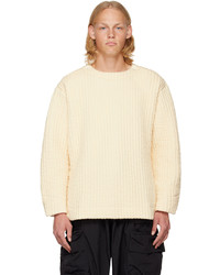 Beige Quilted Crew-neck Sweater