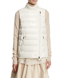 Moncler Jane Mixed Media Quilted Puffer Vest Natural