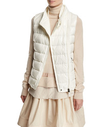 Moncler Jane Mixed Media Quilted Puffer Vest Natural