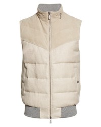Eleventy Mixed Media Down Puffer Vest In Sand At Nordstrom