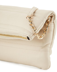 Neiman Marcus Quilted Fold Over Clutch Bag Almond