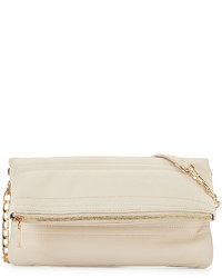 Neiman Marcus Quilted Fold Over Clutch Bag Almond