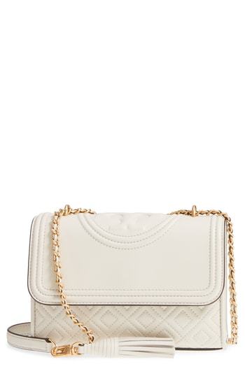 Tory Burch White Fleming Bouclé Quilted Shoulder Bag