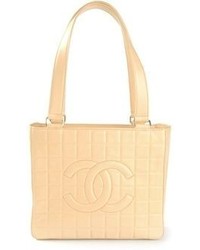 Beige Quilted Leather Tote Bag