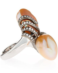 Assael Assl Baroque Freshwater Pearl Diamond Bypass Cocktail Ring Size 675