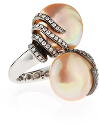Assael Assl Baroque Freshwater Pearl Diamond Bypass Cocktail Ring Size 675
