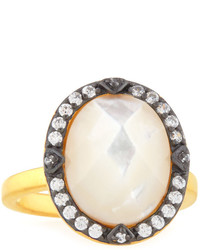 Freida Rothman Pave Crystal Faceted Pearly Oval Ring
