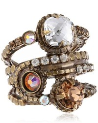 Sorrelli Neutral Territory Stacked Circular Crystal Antique Gold Tone Adjustable Ring