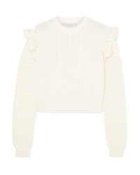 Beige Ruffle Crew-neck Sweater