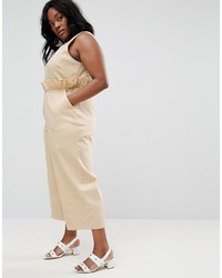 Asos Curve Curve Twill Jumpsuit With Ruffle Waist