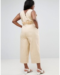Asos Curve Curve Twill Jumpsuit With Ruffle Waist