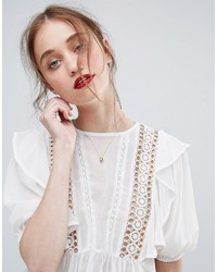 Asos Ruffle Blouse With Eyelet Detail And Lace Insert
