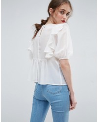 Asos Ruffle Blouse With Eyelet Detail And Lace Insert