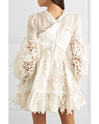 Zimmermann Pompom Ed Cotton And Guipure Lace Mini Dress