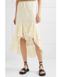 Anna Sui Wild Jasmine Asymmetric Broderie Anglaise Cotton Skirt