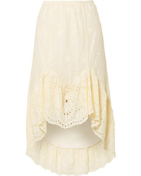 Anna Sui Wild Jasmine Asymmetric Broderie Anglaise Cotton Skirt